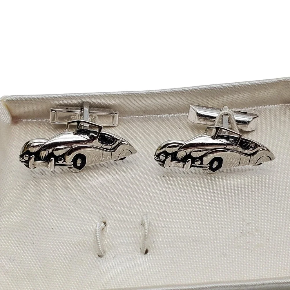 Swank Convertible Cufflinks Tie Clip Silver Tone Tivoli Bar Clasp Classic Car